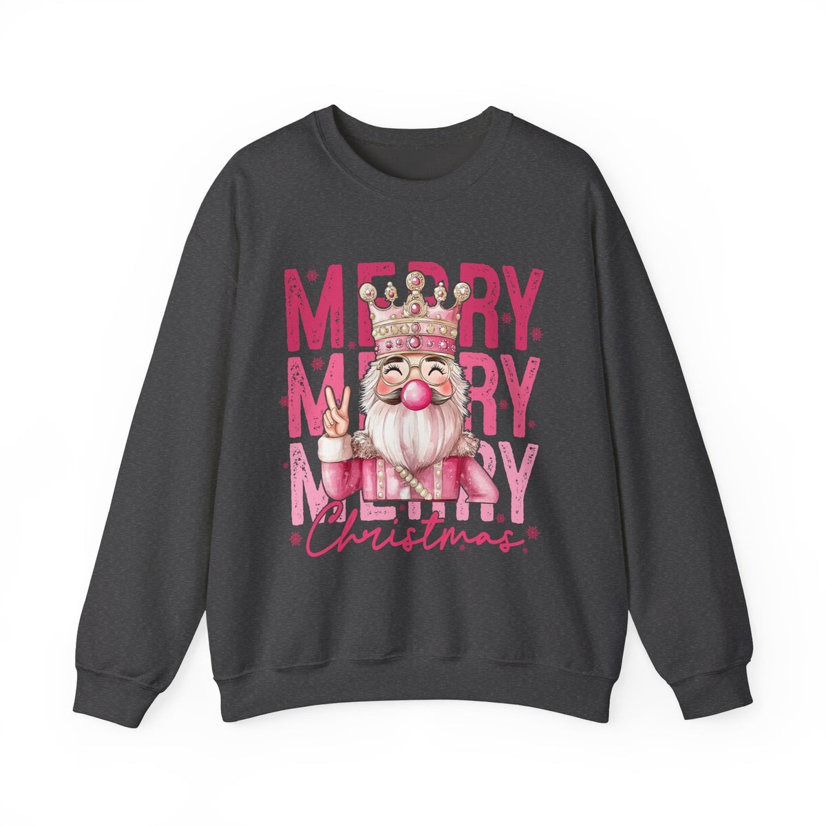Merry Christmas - Cute Pink Bubblegum Nutcracker – Gildan Heavy Blend | Trendy Women’s Soft Sweatshirt. Direct to Garment. Printed & Shipped in the USA. Unisex Sizes.