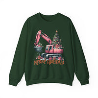 Excavator Merry Christmas Construction – Gildan Heavy Blend | Trendy Women’s Soft Sweatshirt. Direct to Garment. Printed & Shipped in the USA. Unisex Sizes.