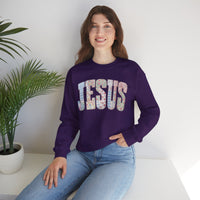Jesus faux Patchwork – Gildan Heavy Blend | Trendy Women’s Soft Sweatshirt. Direct to Garment. Printed & Shipped in the USA. Unisex Sizes.