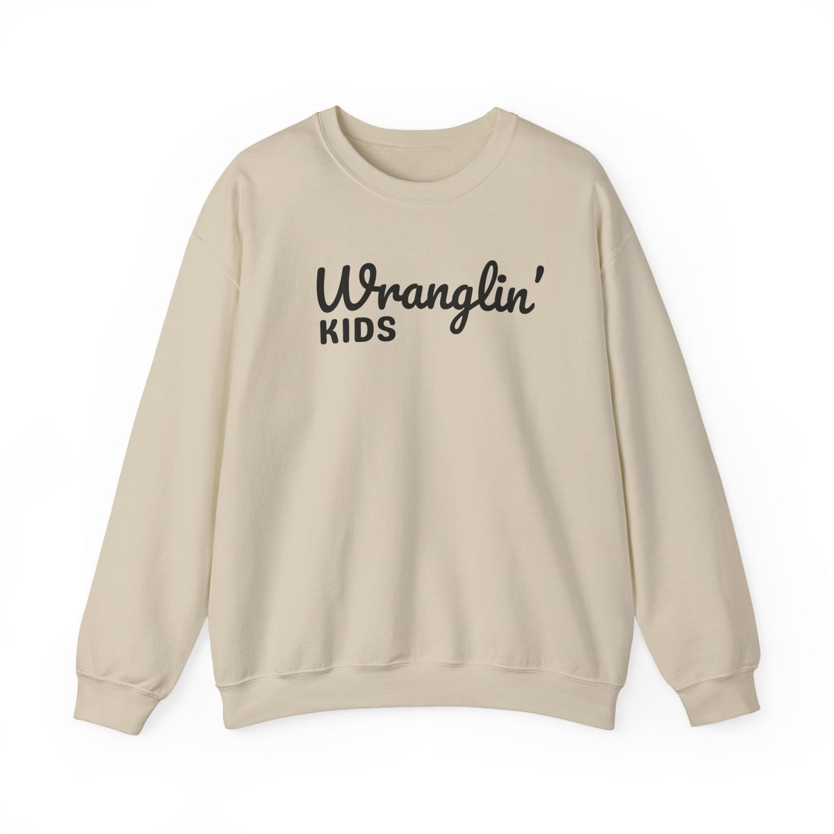 Wranglin' Kids Funny Mom Dad – Gildan Heavy Blend | Trendy Women’s and Men's Soft Sweatshirt. Direct to Garment. Printed & Shipped in the USA. Unisex Sizes.