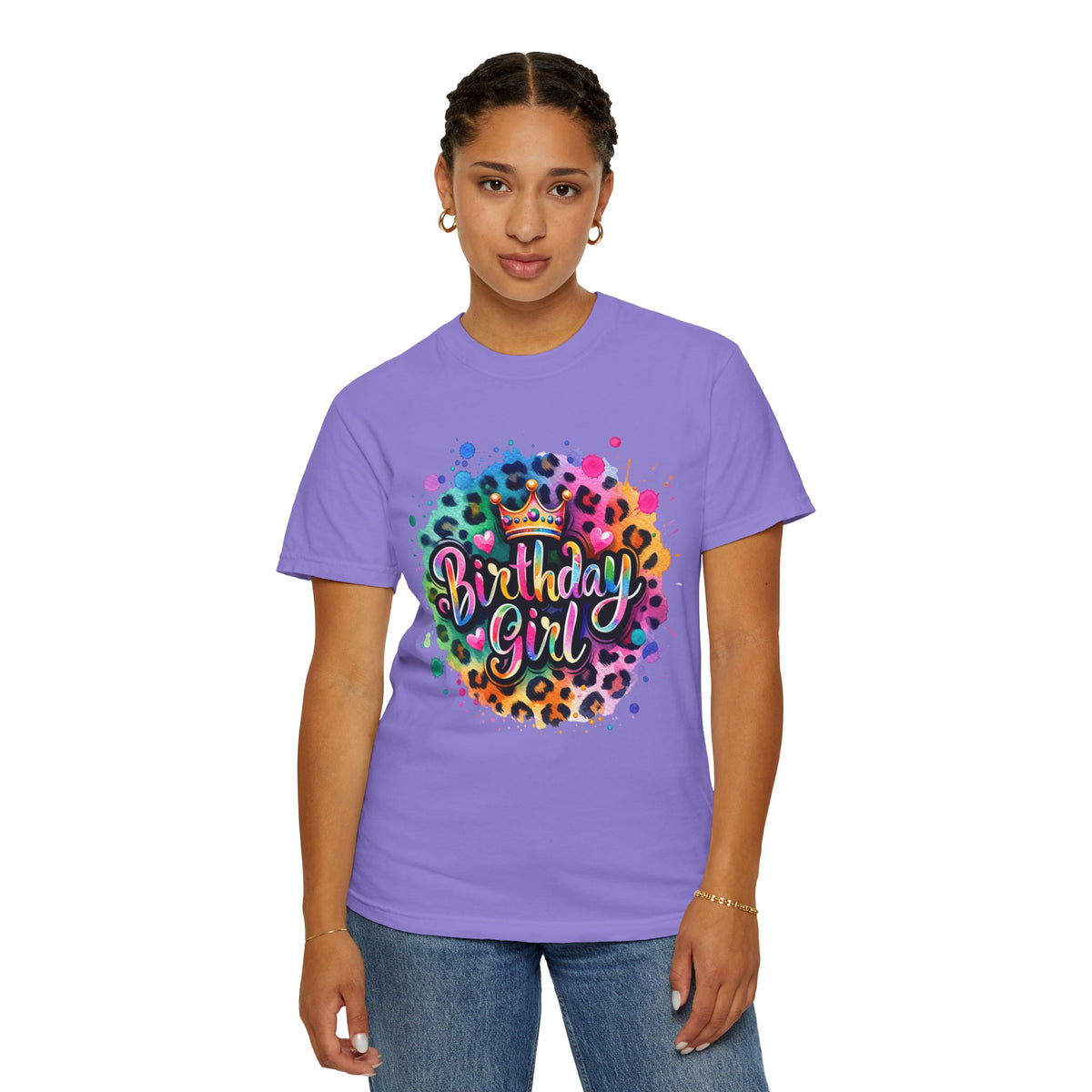 Birthday Girl, Neon Leopard - Comfort Colors | Trendy Women's T-Shirt. Direct to Garment. Printed & Shipped in the USA. Unisex Sizes.
