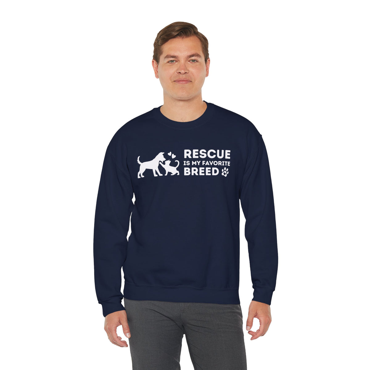Rescue Is My Favorite Breed *This Shirt Saves Lives* – Gildan Heavy Blend | Trendy Men's and Women’s Soft Sweatshirt. Direct to Garment. Printed & Shipped in the USA. Unisex Sizes.