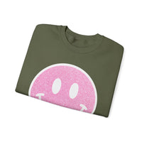 Glitter Smiley – Gildan Heavy Blend | Trendy Women’s Soft Sweatshirt. Direct to Garment. Printed & Shipped in the USA. Unisex Sizes.