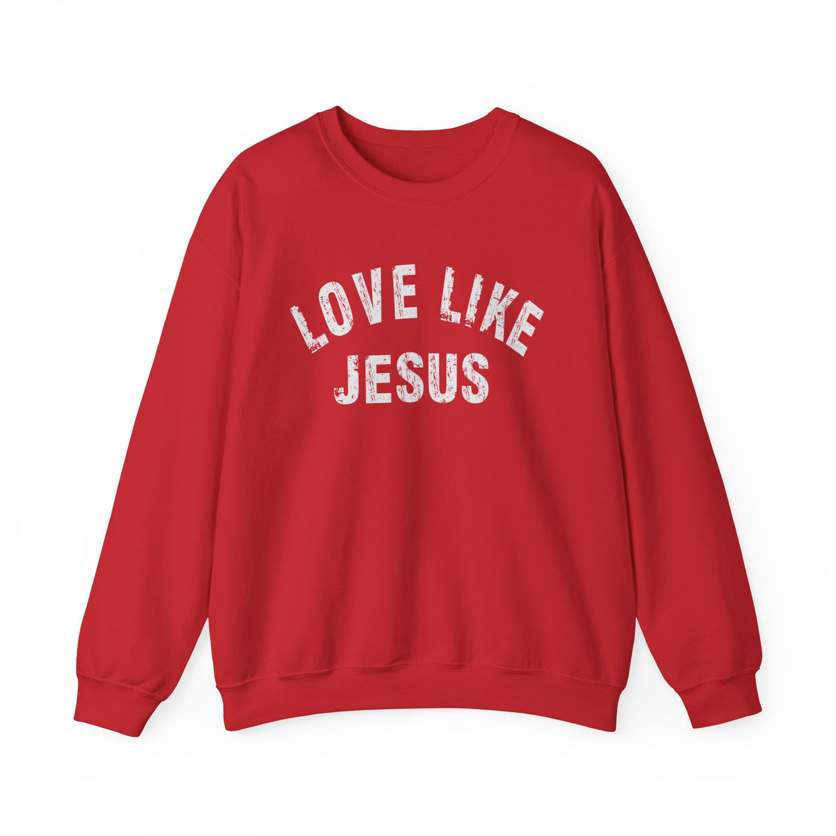 Love Like Jesus - Distressed – Gildan Heavy Blend | Trendy Men's and Women’s Soft Sweatshirt. Direct to Garment. Printed & Shipped in the USA. Unisex Sizes.