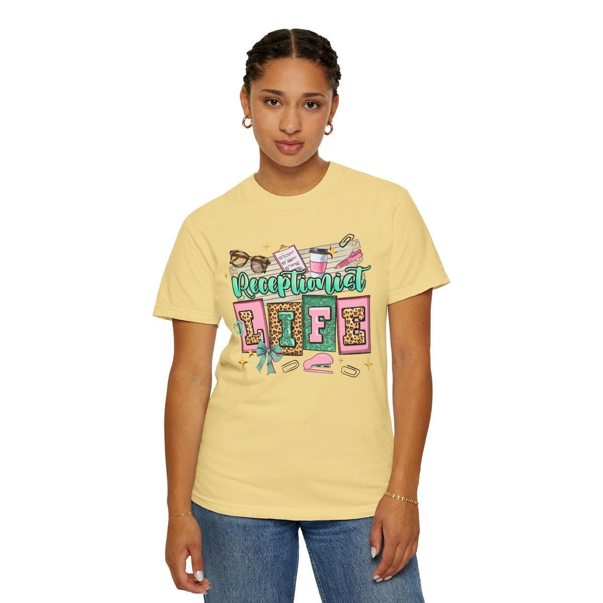 Receptionist Life - Comfort Colors | Trendy Women's T-Shirt. Direct to Garment. Printed & Shipped in the USA. Unisex Sizes.