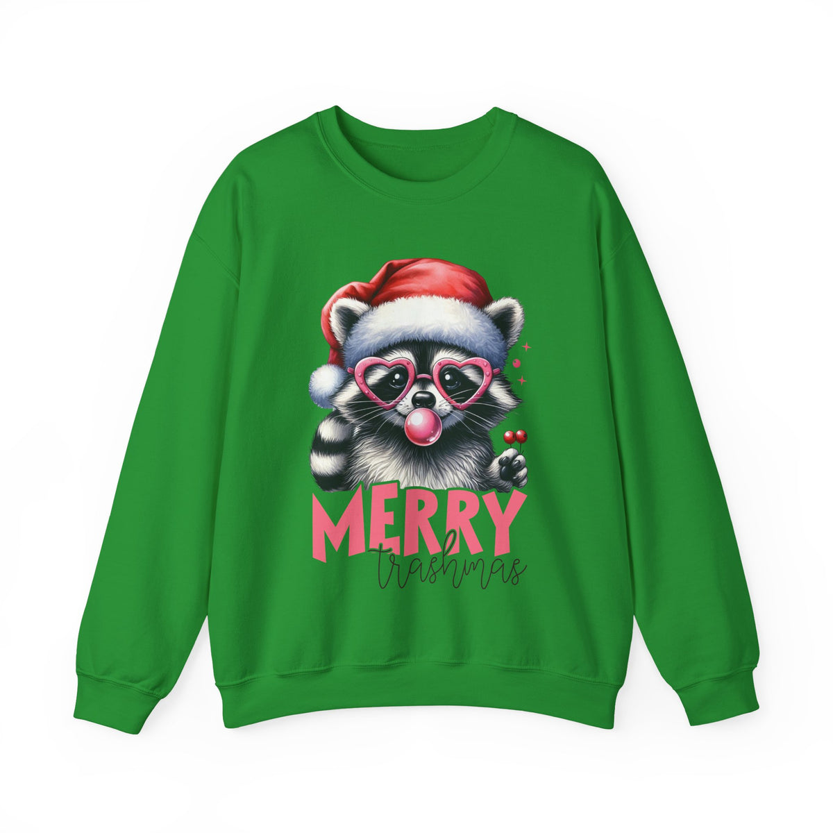 Merry Trashmas Bubblegum Raccoon w/Santa Hat Christmas – Gildan Heavy Blend | Trendy Women’s Soft Sweatshirt. Direct to Garment. Printed & Shipped in the USA. Unisex Sizes.