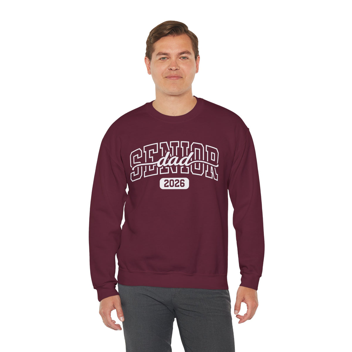 Senior Dad 2026 – Gildan Heavy Blend | Trendy Men's Soft Sweatshirt. Direct to Garment. Printed & Shipped in the USA. Unisex Sizes.