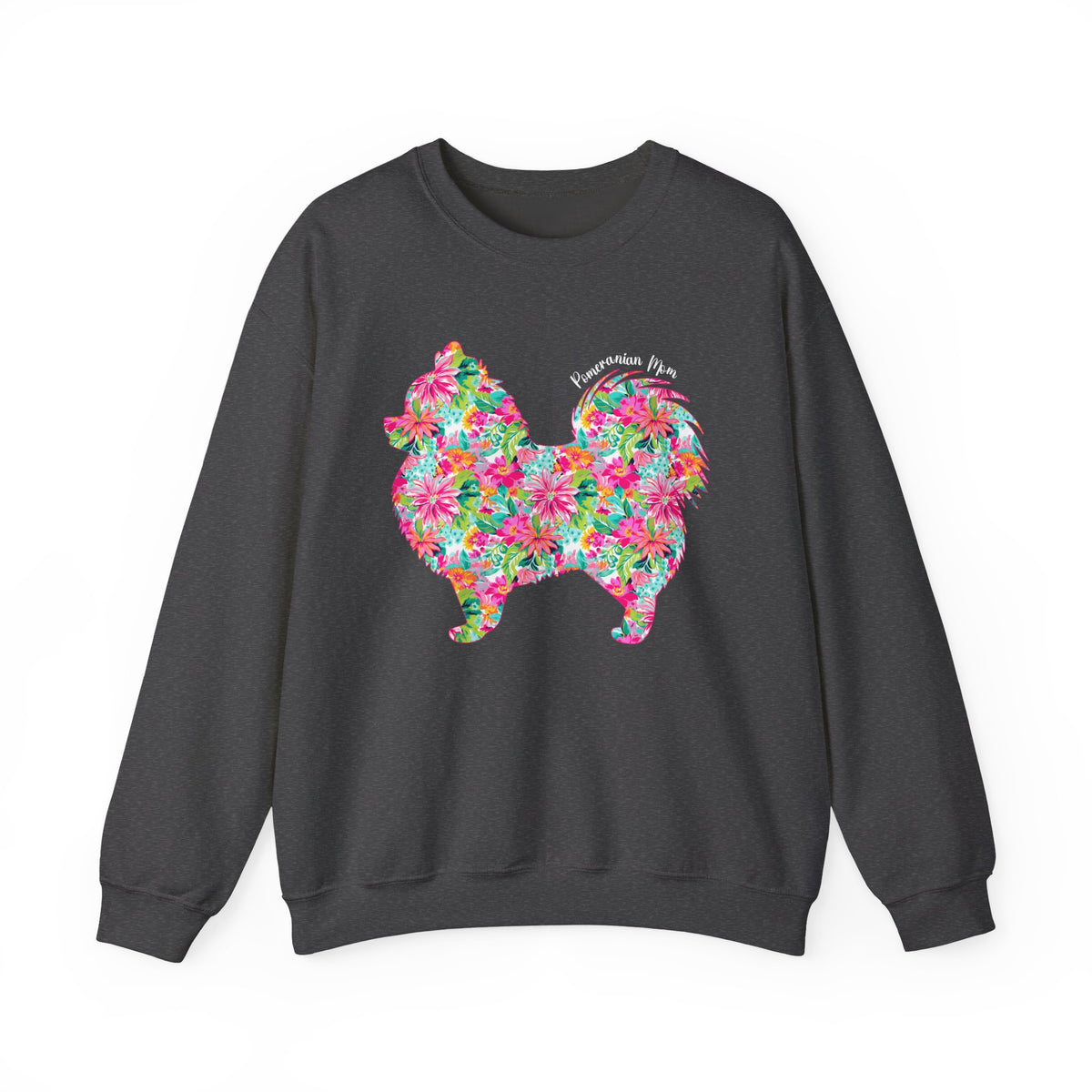 Pomeranian Mom, Floral – Gildan Heavy Blend | Trendy Women’s Soft Sweatshirt. Direct to Garment. Printed & Shipped in the USA. Unisex Sizes.