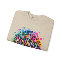 Birthday Girl, Neon Leopard – Gildan Heavy Blend | Trendy Women’s Soft Sweatshirt. Direct to Garment. Printed & Shipped in the USA. Unisex Sizes.