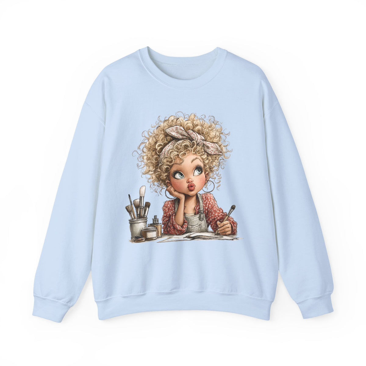 Cute Artist Curly Girl – Gildan Heavy Blend | Trendy Women’s Soft Sweatshirt. Direct to Garment. Printed & Shipped in the USA. Unisex Sizes.
