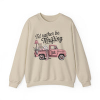 I'd Rather Be Thrifting. Pink Vintage Truck – Gildan Heavy Blend | Trendy Women’s Soft Sweatshirt. Direct to Garment. Printed & Shipped in the USA. Unisex Sizes.