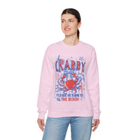 If Crabby, Please Return to Beach – Gildan Heavy Blend | Trendy Men's & Women’s Soft Sweatshirt. Direct to Garment. Printed & Shipped in the USA. Unisex Sizes.
