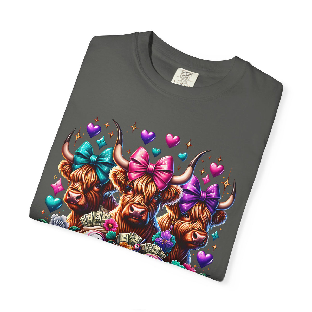 Cute Highland Cows Bingo Squad - Comfort Colors | Trendy Women's T-Shirt. Direct to Garment. Printed & Shipped in the USA. Unisex Sizes.