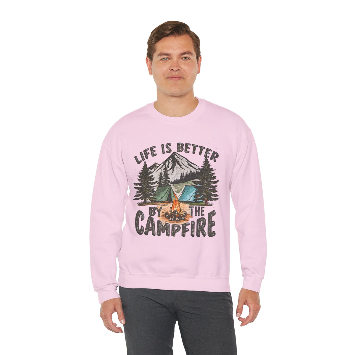 Life is Better By the Campfire – Gildan Heavy Blend | Trendy Women’s and Men's Soft Sweatshirt. Direct to Garment. Printed & Shipped in the USA. Unisex Sizes.