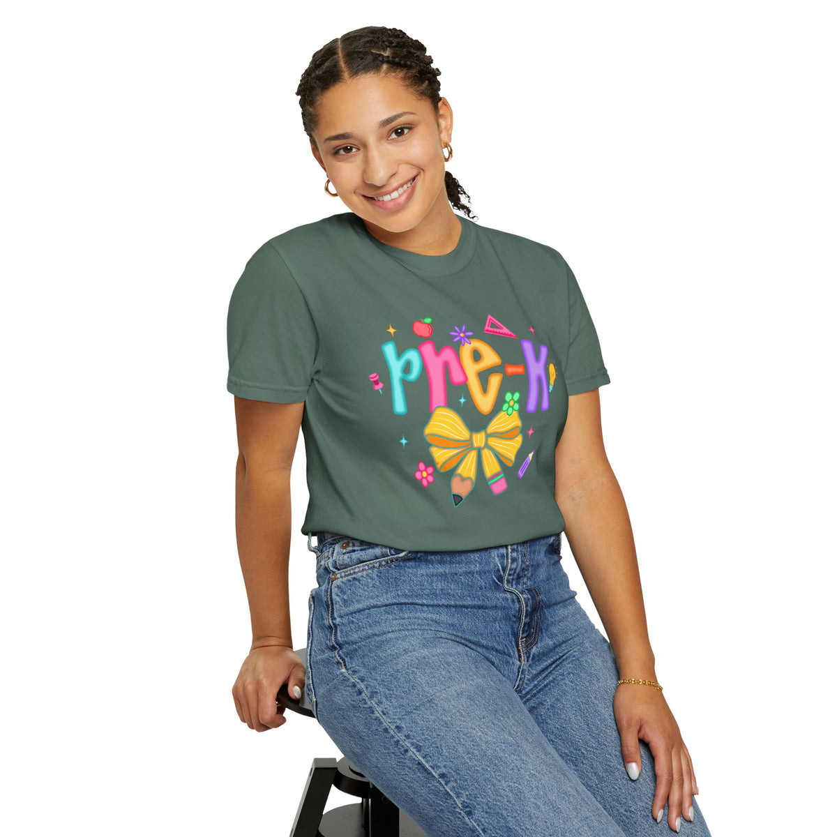Coquette Pre-K Pencil Bow - Comfort Colors | Trendy Women's T-Shirt. Direct to Garment. Printed & Shipped in the USA. Unisex Sizes.