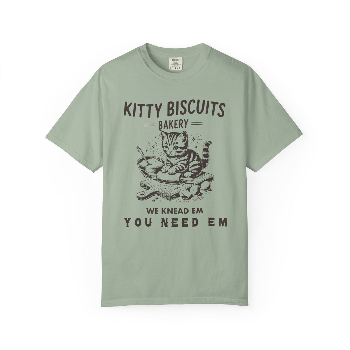 Kitty Biscuits Bakery - Comfort Colors | Trendy Women's and Men's T-Shirt. Direct to Garment. Printed & Shipped in the USA. Unisex Sizes.