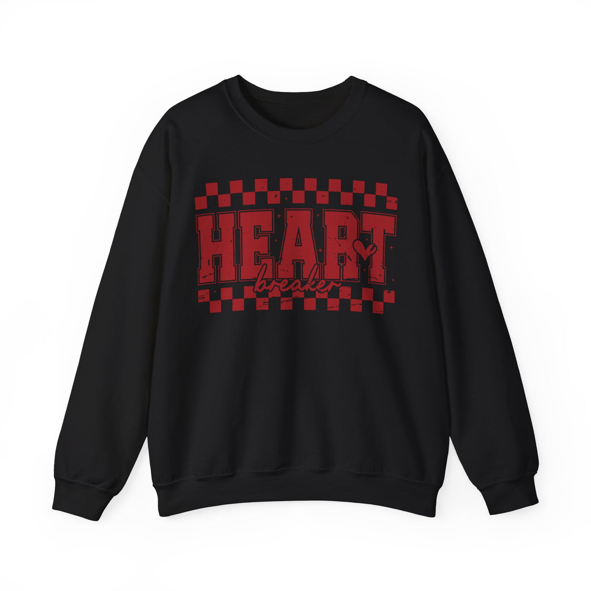 Heart Breaker, Red Checkered Distressed – Gildan Heavy Blend | Trendy Women’s Soft Sweatshirt. Direct to Garment. Printed & Shipped in the USA. Unisex Sizes.