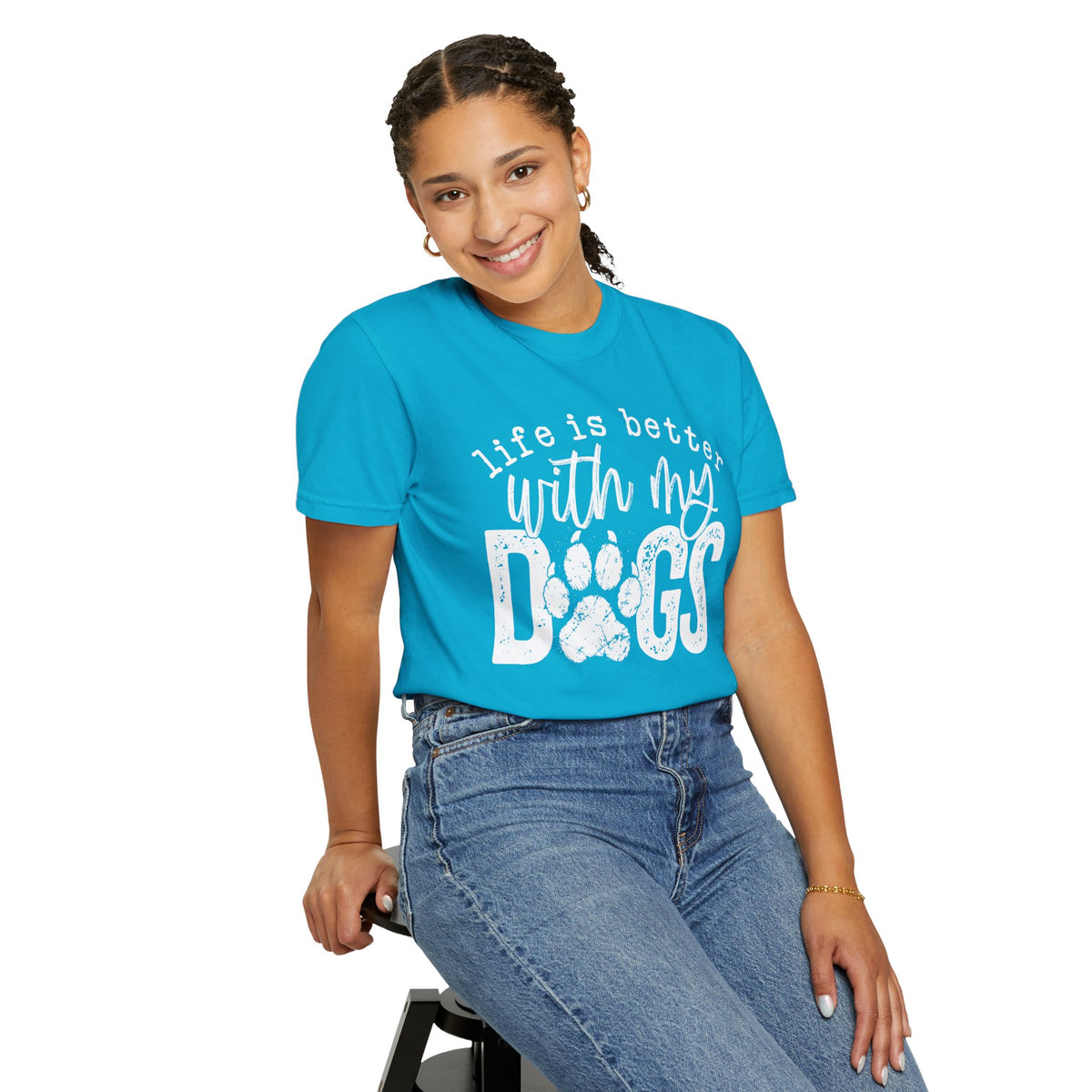 Life Is Better With My Dogs, Distressed - Comfort Colors | Trendy Women's and Men's T-Shirt. Direct to Garment. Printed & Shipped in the USA. Unisex Sizes.