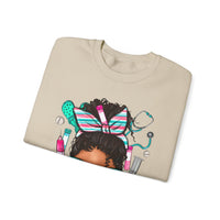 Phlebotomist Life, Messy Bun – Gildan Heavy Blend | Trendy Women’s Soft Sweatshirt. Direct to Garment. Printed & Shipped in the USA. Unisex Sizes.