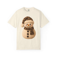 Cute Leopard Faux Knit Snowman Winter - Comfort Colors | Trendy Women's T-Shirt. Direct to Garment. Printed & Shipped in the USA. Unisex Sizes.
