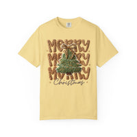 Merry Merry Merry Christmas, Faux Latch Hook Yarn - Comfort Colors | Trendy Women's T-Shirt. Direct to Garment. Printed & Shipped in the USA. Unisex Sizes.