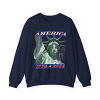America's 250th Birthday, Statue of Liberty – Gildan Heavy Blend | Trendy Men's and Women’s Soft Sweatshirt. Direct to Garment. Printed & Shipped in the USA. Unisex Sizes.