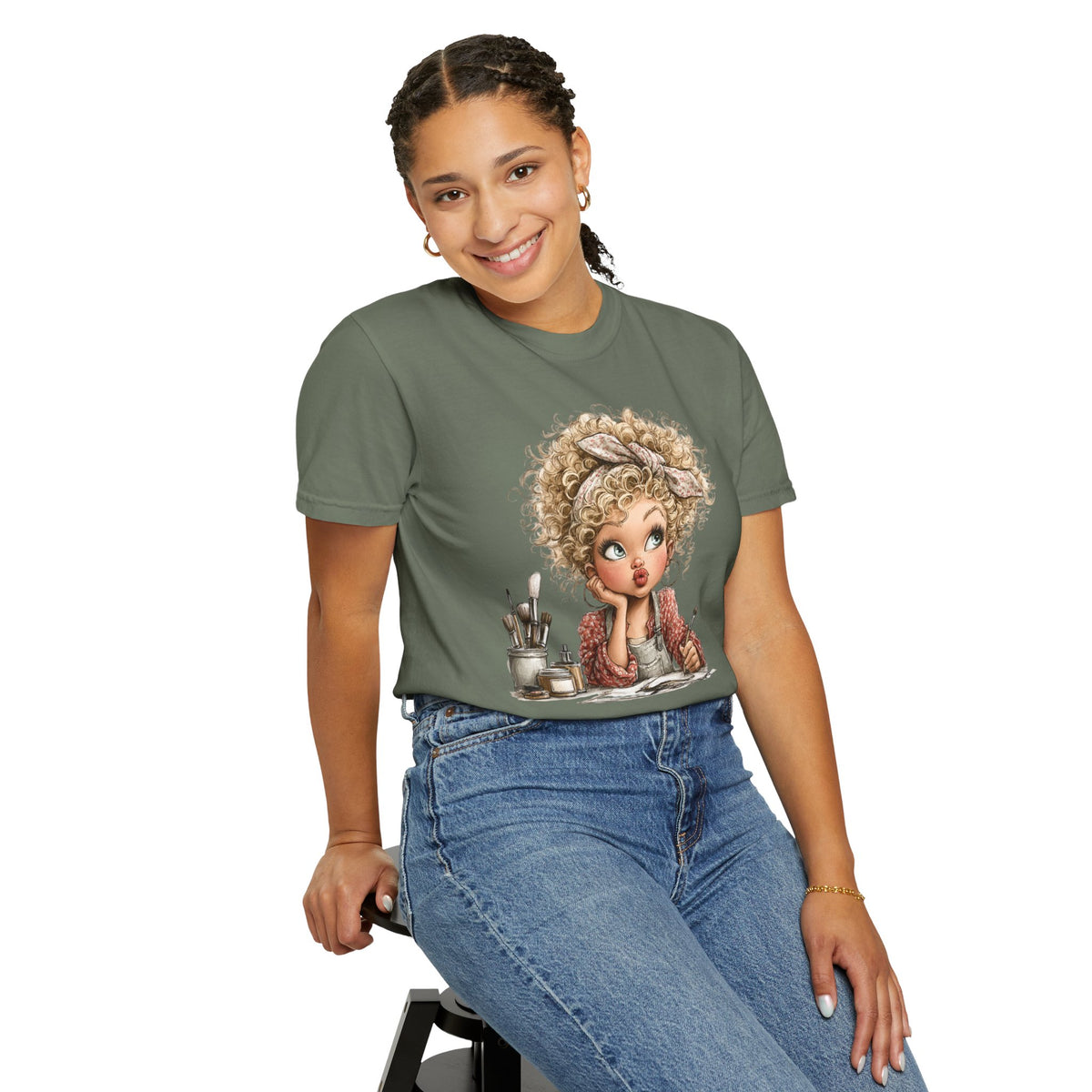 Cute Artist Curly Girl - Comfort Colors | Trendy Women's T-Shirt. Direct to Garment. Printed & Shipped in the USA. Unisex Sizes.