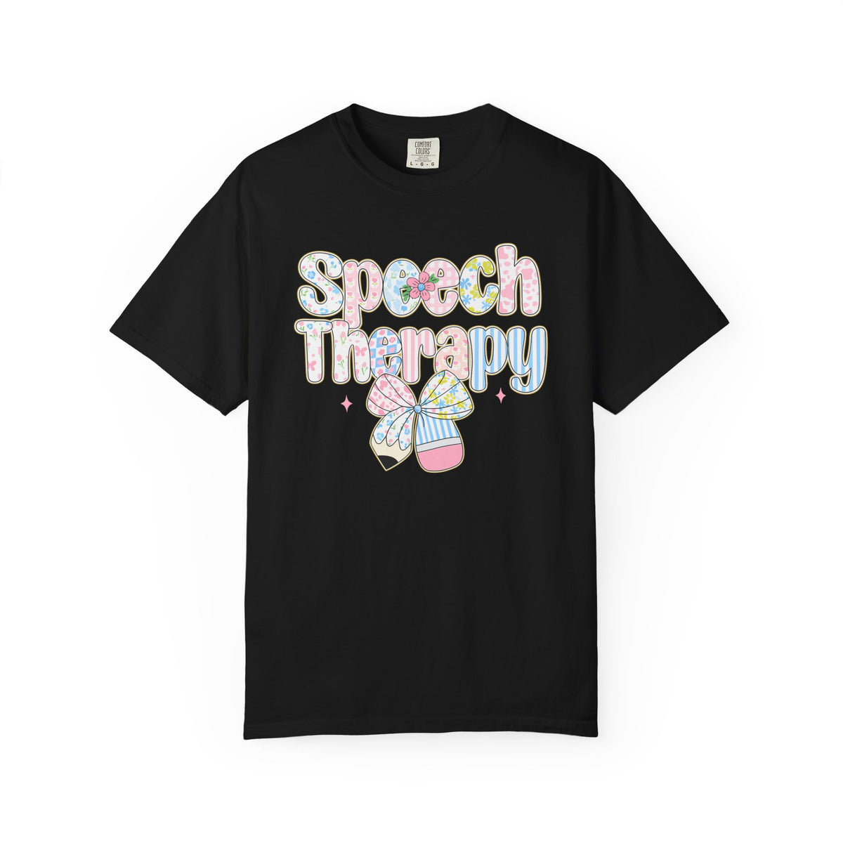 Speech Therapy - Pink Blue Coquette - Comfort Colors | Trendy Women's T-Shirt. Direct to Garment. Printed & Shipped in the USA. Unisex Sizes.