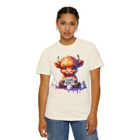 Sugar Addict Highland Cow - Comfort Colors | Trendy Women's T-Shirt. Direct to Garment. Printed & Shipped in the USA. Unisex Sizes.