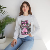 Cute But Feral, Raccoon in Pink Bibs – Gildan Heavy Blend | Trendy Women’s Soft Sweatshirt. Direct to Garment. Printed & Shipped in the USA. Unisex Sizes.