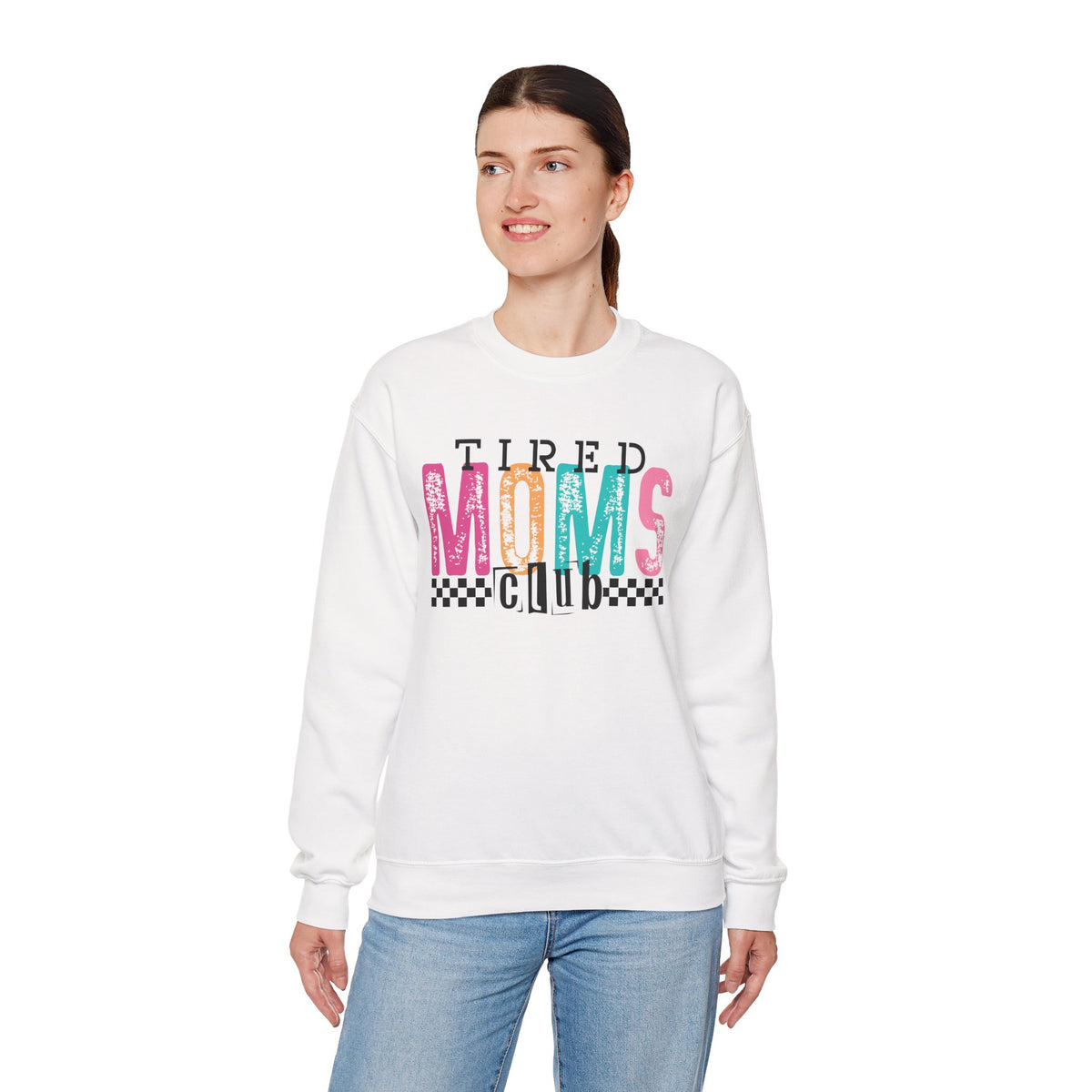 Tired Moms Club Pastel – Gildan Heavy Blend | Trendy Women’s Soft Sweatshirt. Direct to Garment. Printed & Shipped in the USA. Unisex Sizes.