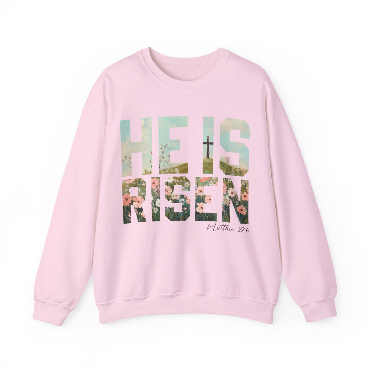 He Is Risen, Christian Floral Easter – Gildan Heavy Blend | Trendy Women’s Soft Sweatshirt. Direct to Garment. Printed & Shipped in the USA. Unisex Sizes.