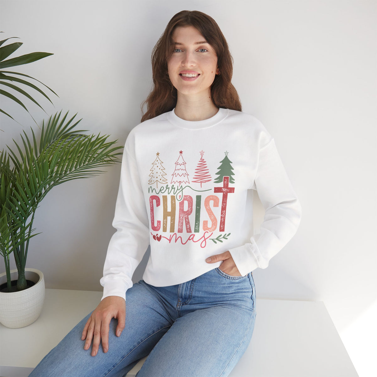 Merry ChrisTmas Christian Faith Graphic – Gildan Heavy Blend | Trendy Women’s Soft Sweatshirt. Direct to Garment. Printed & Shipped in the USA. Unisex Sizes.