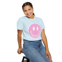Faux Glitter Smiley - Comfort Colors | Trendy Women's T-Shirt. Direct to Garment. Printed & Shipped in the USA. Unisex Sizes.