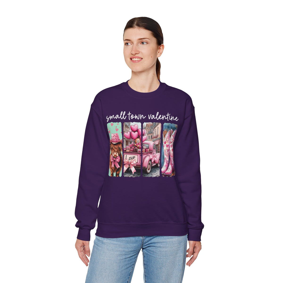 Small Town Valentine – Gildan Heavy Blend | Trendy Women’s Soft Sweatshirt. Direct to Garment. Printed & Shipped in the USA. Unisex Sizes.