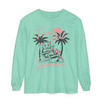 Feral Girl Summer, Possum on a Beach - Comfort Colors | Trendy Women's Long Sleeve T-Shirt. Direct to Garment. Printed & Shipped in the USA. Unisex Sizes.