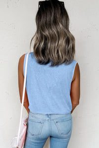 Mineral Wash (Sky Blue) Sleeveless Top with Chest Pocket