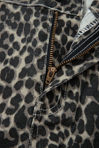 High-Rise Black Leopard Print Barrel Jeans