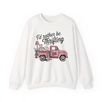 I'd Rather Be Thrifting. Pink Vintage Truck – Gildan Heavy Blend | Trendy Women’s Soft Sweatshirt. Direct to Garment. Printed & Shipped in the USA. Unisex Sizes.
