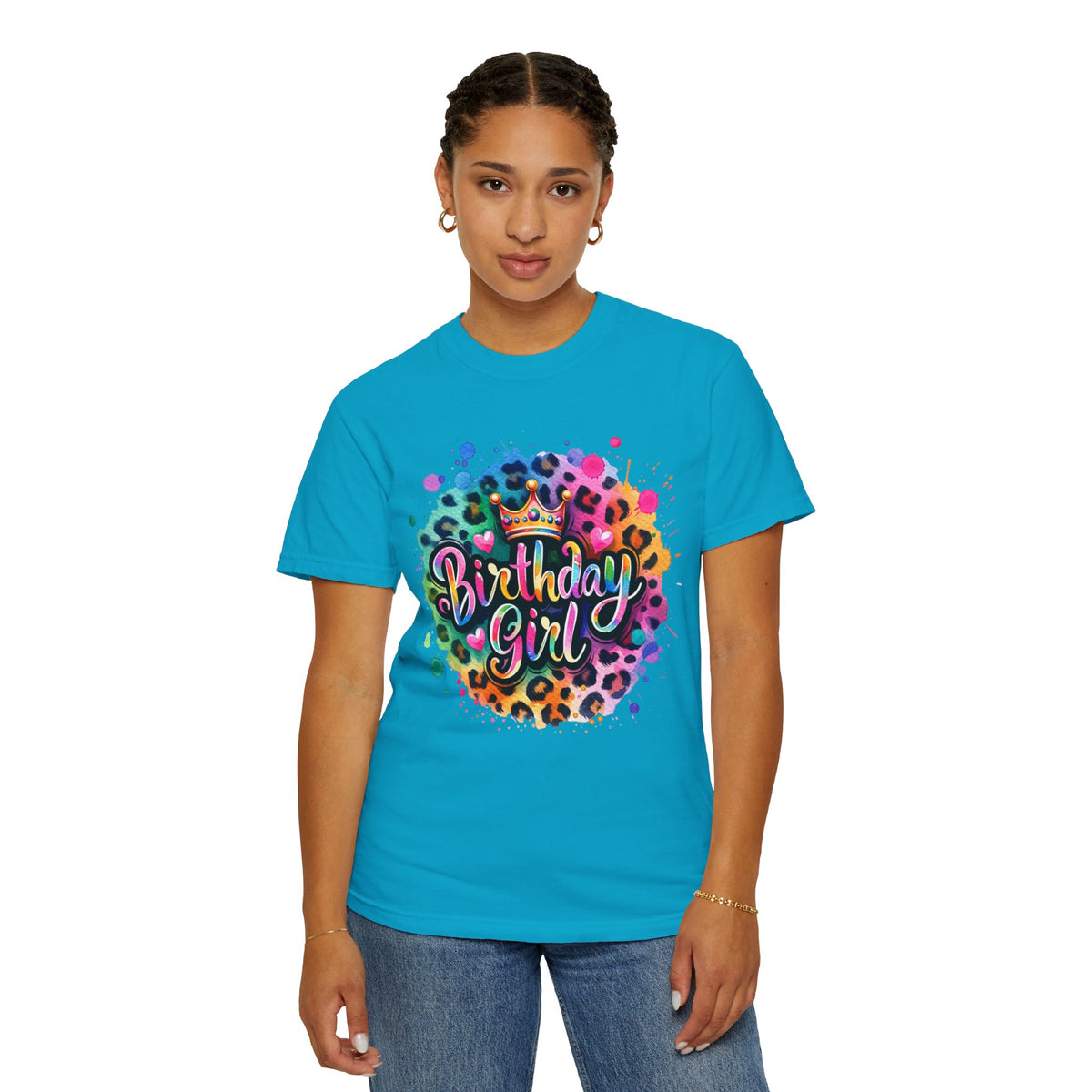 Birthday Girl, Neon Leopard - Comfort Colors | Trendy Women's T-Shirt. Direct to Garment. Printed & Shipped in the USA. Unisex Sizes.
