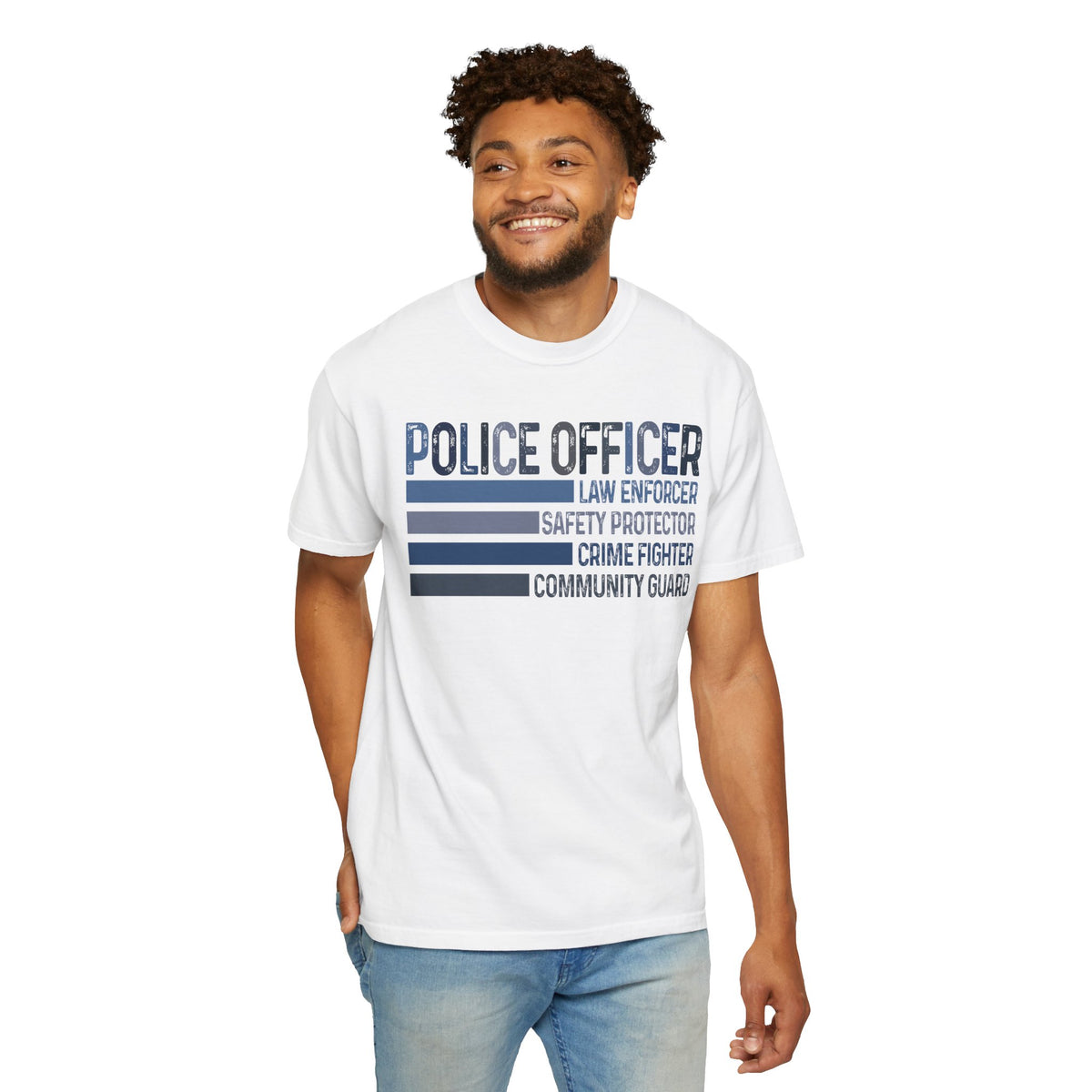 Police Officer - Description - Comfort Colors | Trendy Men's and Women's T-Shirt. Direct to Garment. Printed & Shipped in the USA. Unisex Sizes.