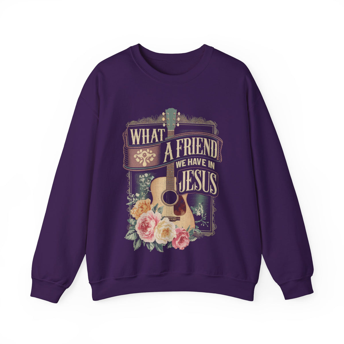 What a Friend We Have in Jesus, Guitar Vintage – Gildan Heavy Blend | Trendy Women’s Soft Sweatshirt. Direct to Garment. Printed & Shipped in the USA. Unisex Sizes.