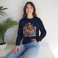 Patriotic Highland, America's 250th Birthday – Gildan Heavy Blend | Trendy Women’s and Men's Soft Sweatshirt. Direct to Garment. Printed & Shipped in the USA. Unisex Sizes.