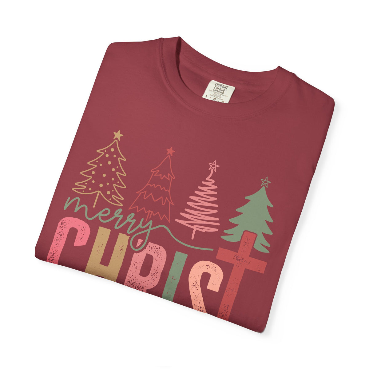 Merry ChrisTmas Christian Faith Graphic - Comfort Colors | Trendy Women's T-Shirt. Direct to Garment. Printed & Shipped in the USA. Unisex Sizes.