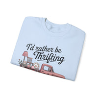 I'd Rather Be Thrifting. Pink Vintage Truck – Gildan Heavy Blend | Trendy Women’s Soft Sweatshirt. Direct to Garment. Printed & Shipped in the USA. Unisex Sizes.