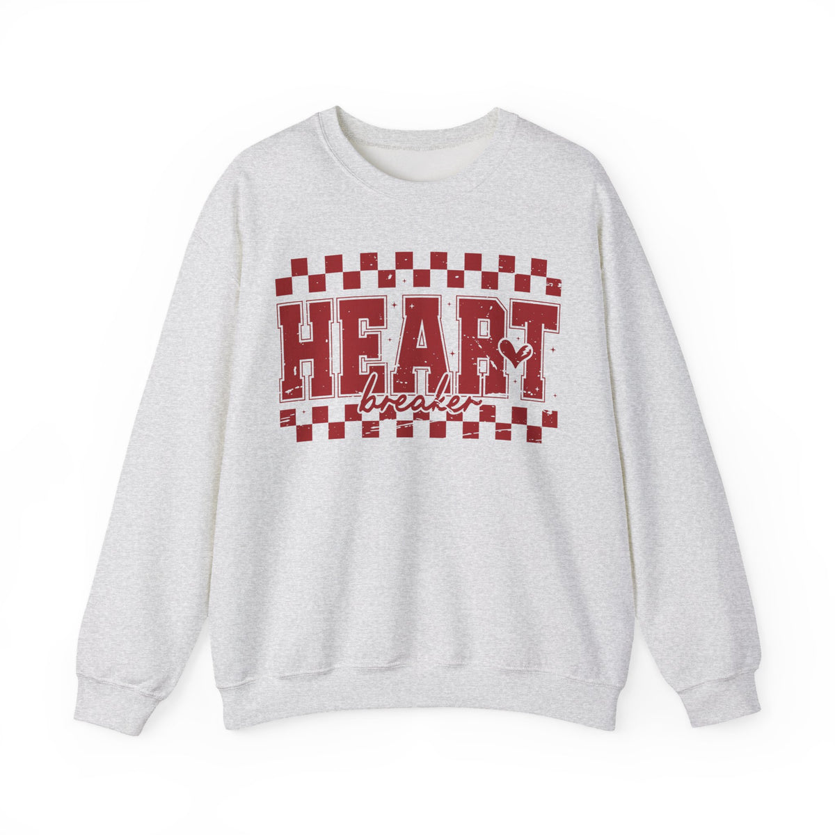 Heart Breaker, Red Checkered Distressed – Gildan Heavy Blend | Trendy Women’s Soft Sweatshirt. Direct to Garment. Printed & Shipped in the USA. Unisex Sizes.