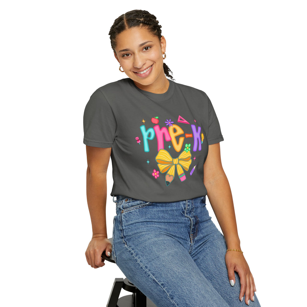 Coquette Pre-K Pencil Bow - Comfort Colors | Trendy Women's T-Shirt. Direct to Garment. Printed & Shipped in the USA. Unisex Sizes.