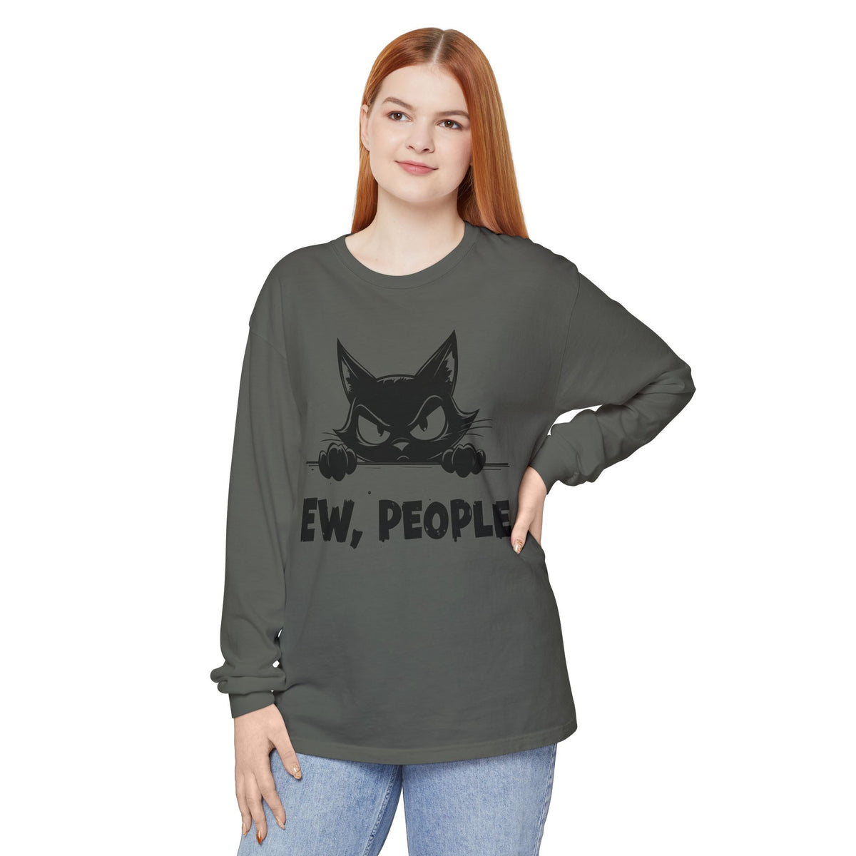 Ew People, Grumpy Cat - Comfort Colors | Trendy Women's and Men's Long Sleeve T-Shirt. Direct to Garment. Printed & Shipped in the USA. Unisex Sizes.