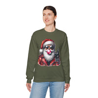 Biker Santa Leather Jacket Bubblegum – Gildan Heavy Blend | Trendy Women’s and Men's Soft Sweatshirt. Direct to Garment. Printed & Shipped in the USA. Unisex Sizes.