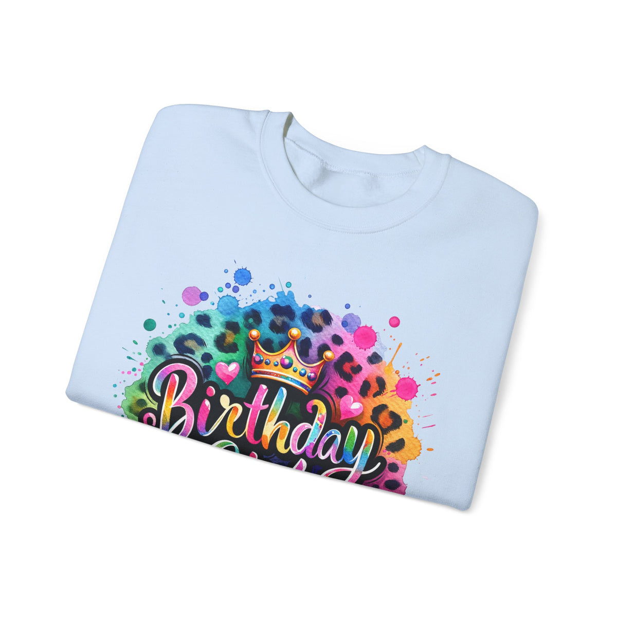 Birthday Girl, Neon Leopard – Gildan Heavy Blend | Trendy Women’s Soft Sweatshirt. Direct to Garment. Printed & Shipped in the USA. Unisex Sizes.